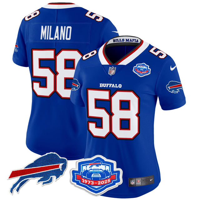 Women's Buffalo Bills 2025 Rivalries Vapor Limited Jersey - Farewell Season Patch - All Stitched - Royal - Matt Milano — view 1
