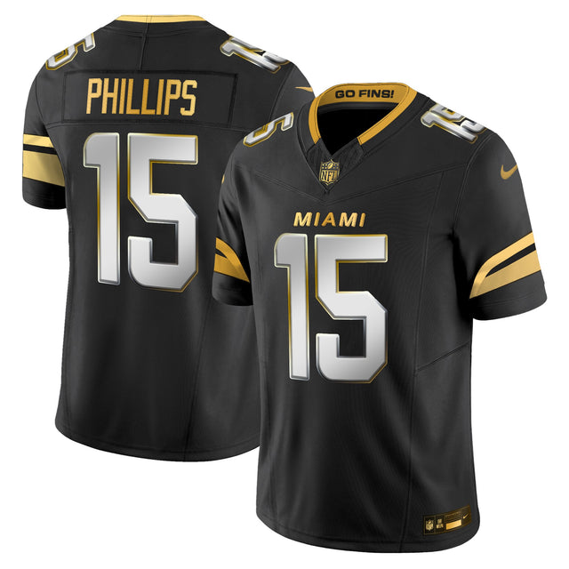 Men's Miami Dolphins 2025 Rivalries Gold Vapor Limited Jersey - All Stitched - Black Limited - Jaelan Phillips — view 1