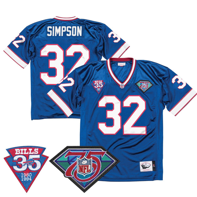 Men's Buffalo Bills Throwback Player Jersey - All Stitched - Royal - O.J. Simpson — view 1