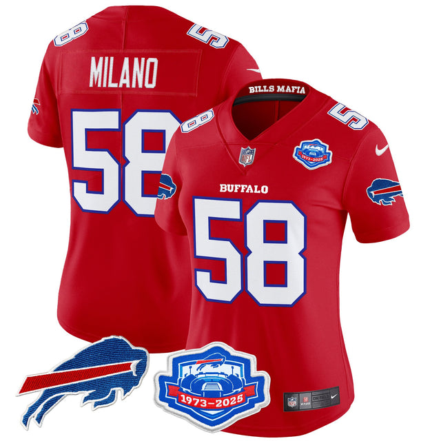 Women's Buffalo Bills 2025 Rivalries Vapor Limited Jersey - Farewell Season Patch - All Stitched - Red - Matt Milano — view 1