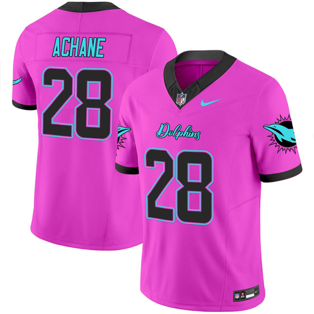 Achane #28 Miami Dolphins Pink Jersey - All Stitched — view 1