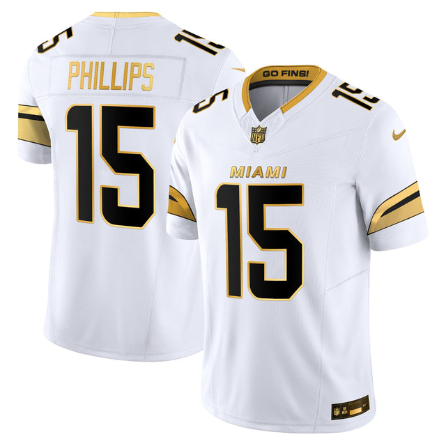 Men's Miami Dolphins 2025 Rivalries Gold Vapor Limited Jersey - All Stitched - White Gold - Jaelan Phillips — view 1