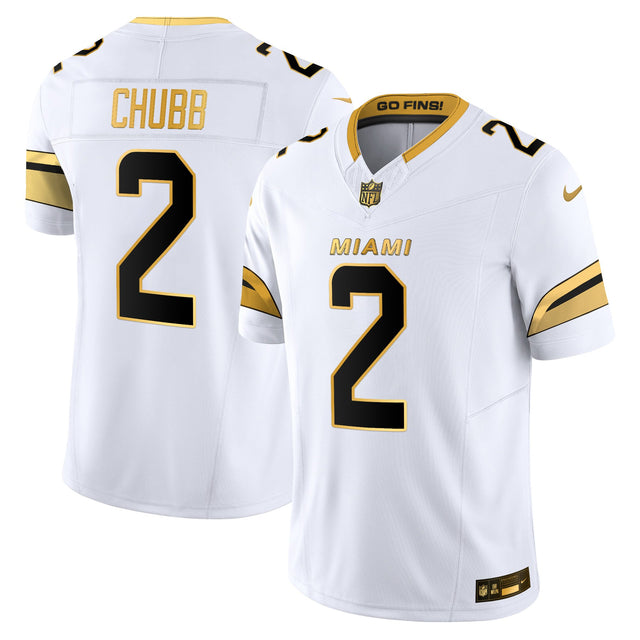 Men's Miami Dolphins 2025 Rivalries Gold Vapor Limited Jersey - All Stitched - White Gold - Bradley Chubb — view 1