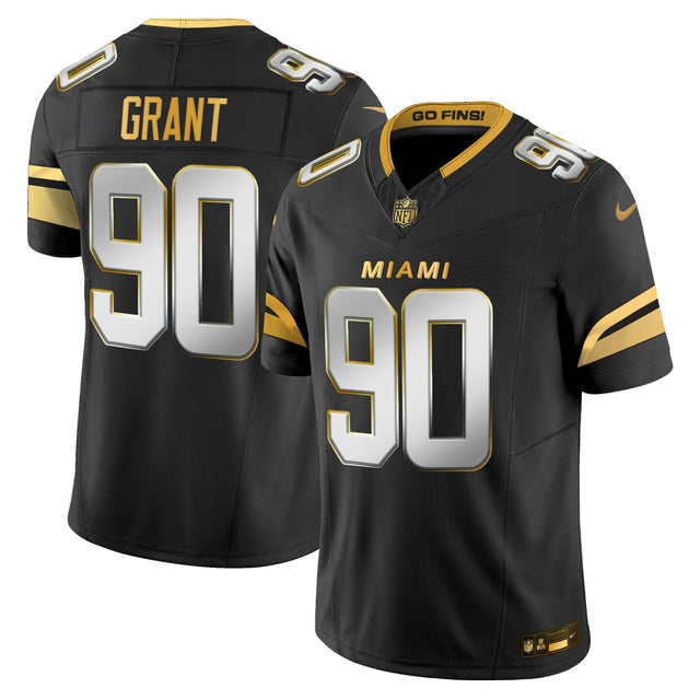 Men's Miami Dolphins 2025 Rivalries Gold Vapor Limited Jersey - All Stitched - Black Limited - Kenneth Grant — view 1