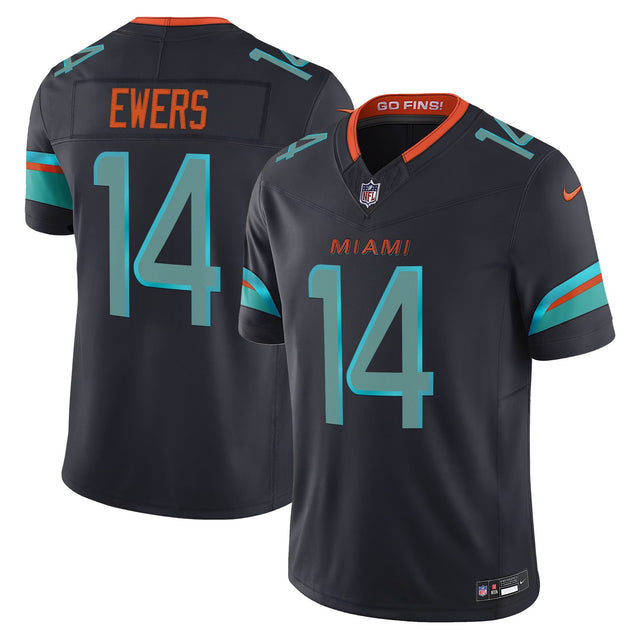 Men's Miami Dolphins 2025 Rivalries Vapor Limited Jersey - All Stitched - Dark Waters - Quinn Ewers — view 1