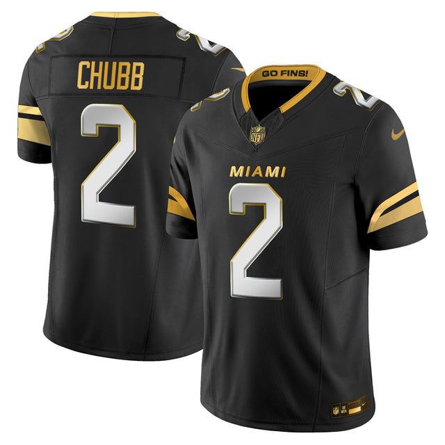 Men's Miami Dolphins 2025 Rivalries Gold Vapor Limited Jersey - All Stitched - Black Limited - Bradley Chubb — view 1
