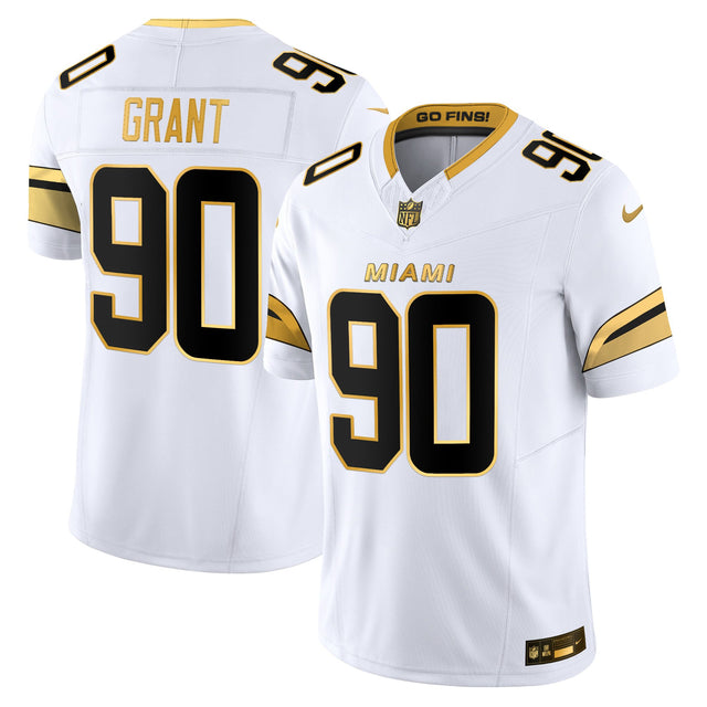 Men's Miami Dolphins 2025 Rivalries Gold Vapor Limited Jersey - All Stitched - White Gold - Kenneth Grant — view 1