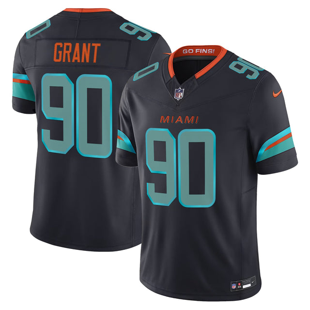 Men's Miami Dolphins 2025 Rivalries Vapor Limited Jersey - All Stitched - Dark Waters - Kenneth Grant — view 1
