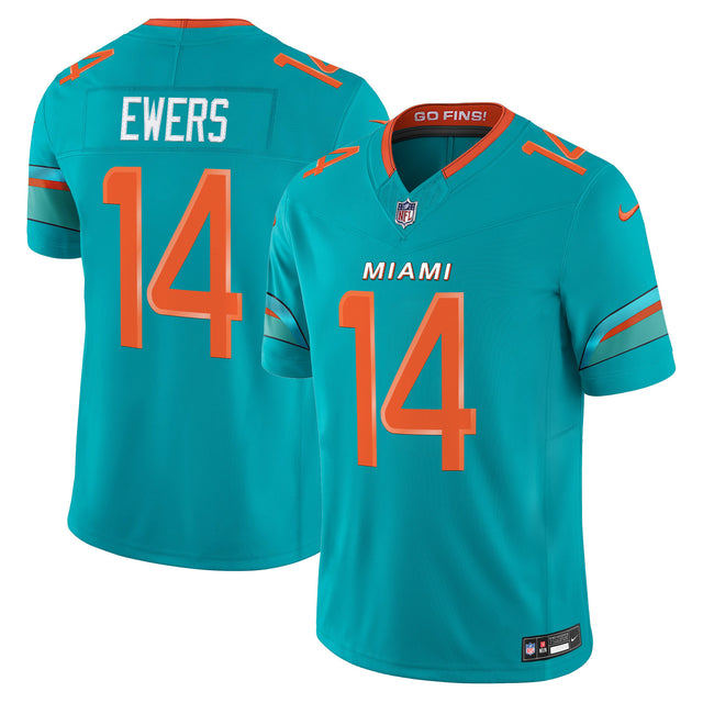 Men's Miami Dolphins 2025 Rivalries Vapor Limited Jersey - All Stitched - Aqua - Quinn Ewers — view 1