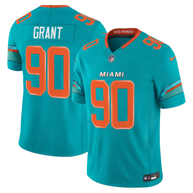 Men's Miami Dolphins 2025 Rivalries Vapor Limited Jersey - All Stitched - Aqua - Kenneth Grant — view 1