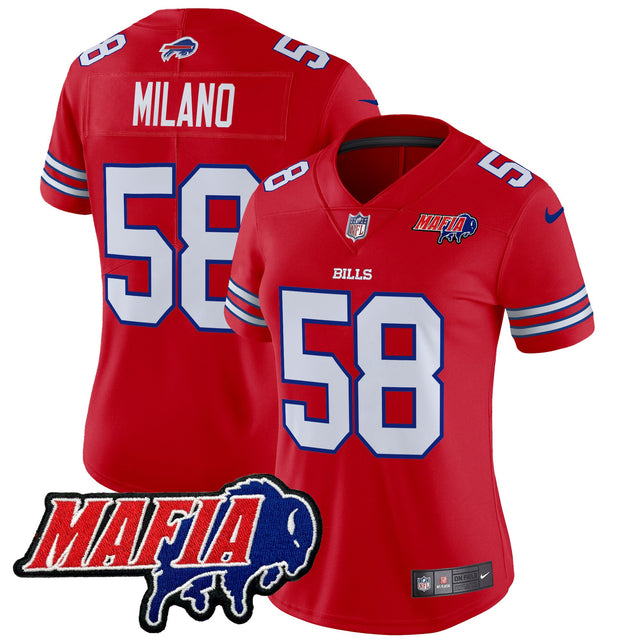 Women's Buffalo Bills 2025 Bills Mafia Patch Vapor Limited Jersey - All Stitched - Red - Matt Milano — view 1