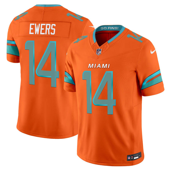 Men's Miami Dolphins 2025 Rivalries Vapor Limited Jersey - All Stitched - Orange - Quinn Ewers — view 1